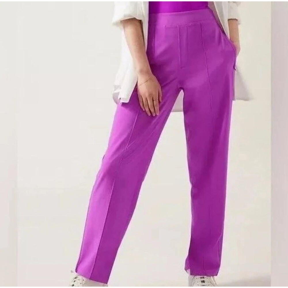 NEW Athleta Pants Womens 12 Brooklyn Heights Vienna Slim-Fit Pull On Jazz Purple